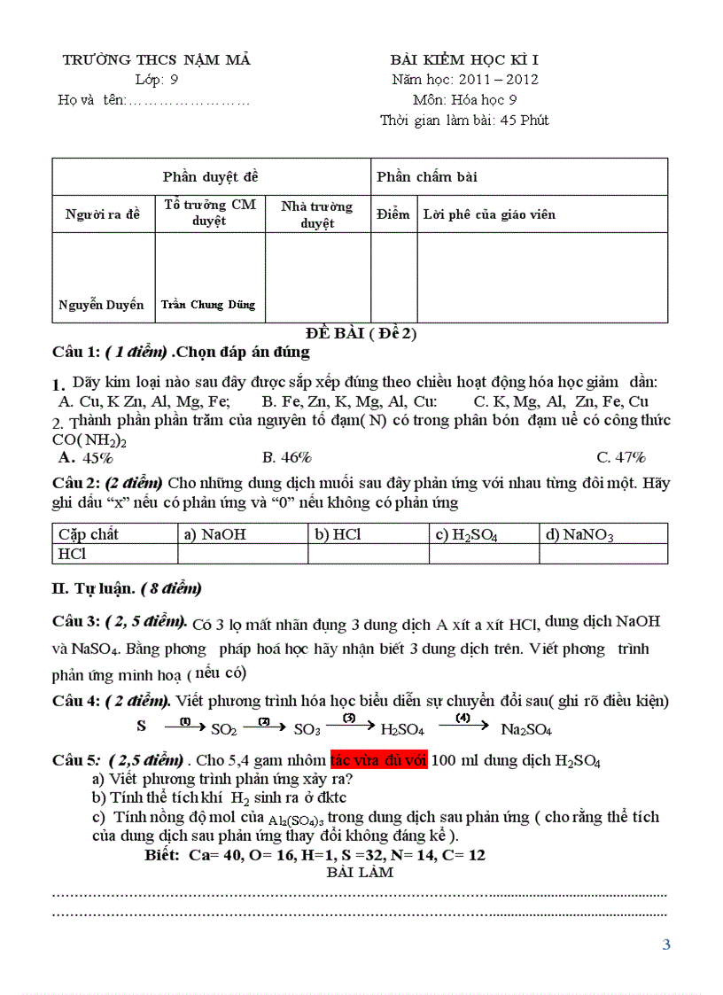 image for page Đề kiểm tra Hóa 9 HKI