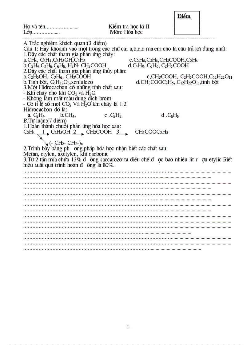 image for page Đề KT Hóa học 9