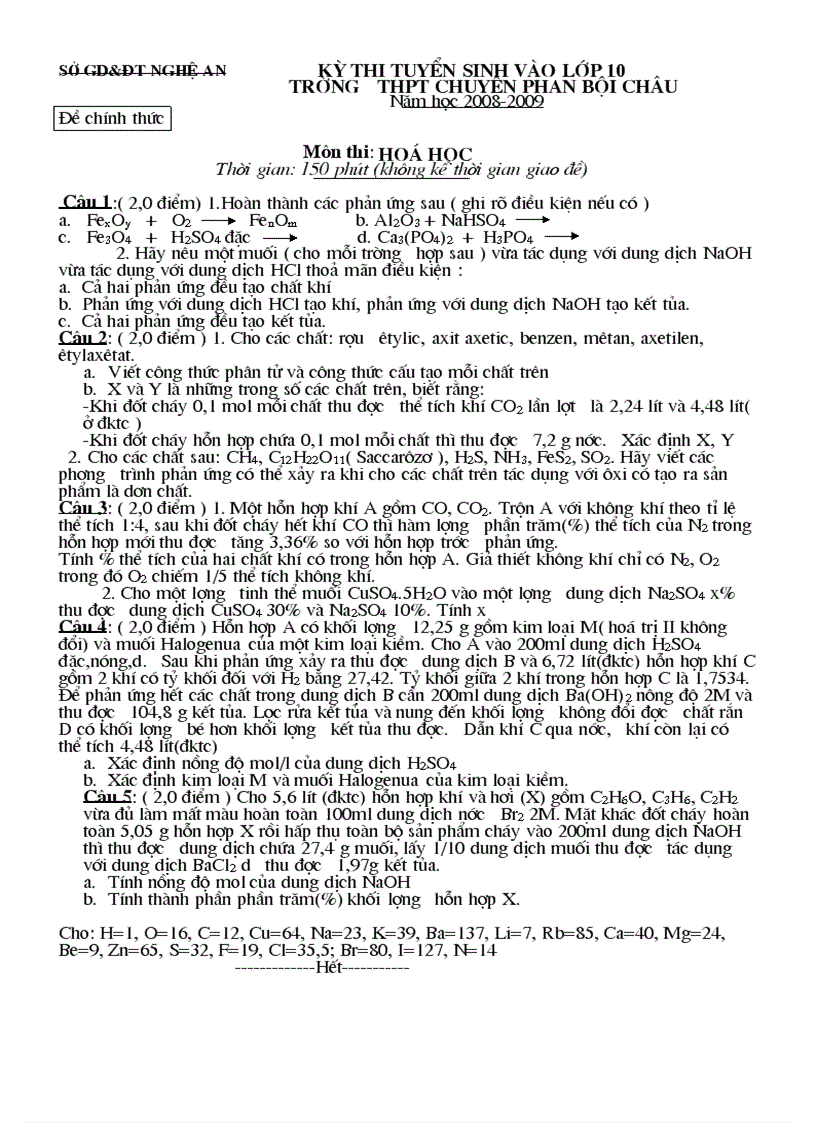 image for page Đề thi chuyên PHAN BỘI CHÂU 2008 2009