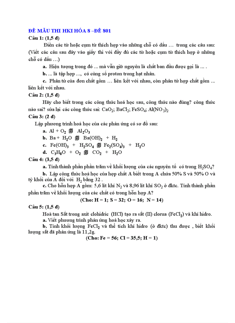 image for page De thi hk I hoa 8 co