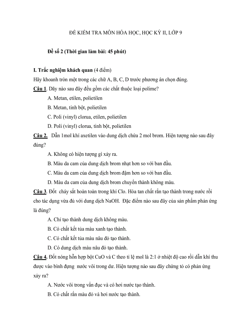 image for page Đề thi HKII Hóa học 9 2