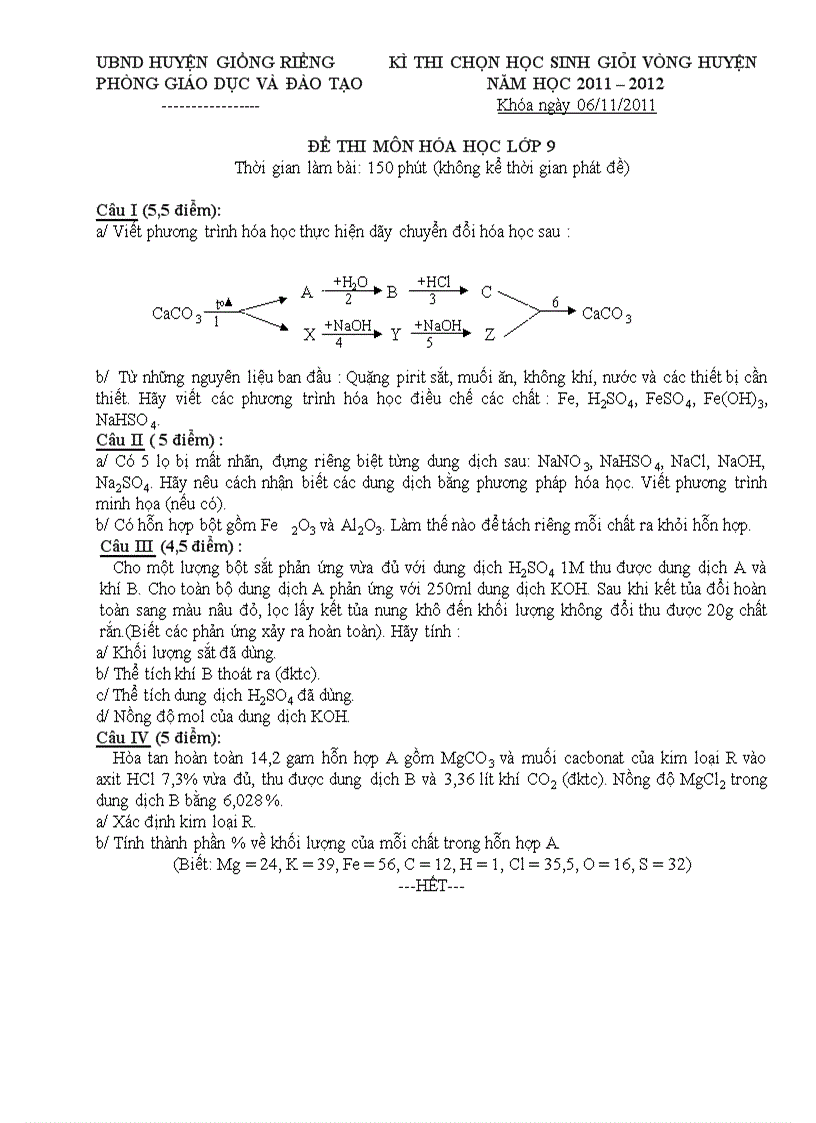 image for page Đề thị HSG Hóa 9 cấp huyện