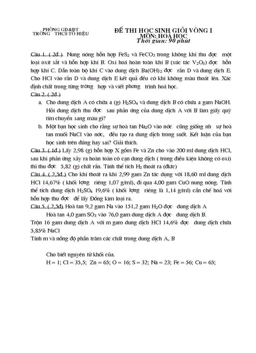 image for page Đề thi HSG lớp 9 cấp trường vòng I