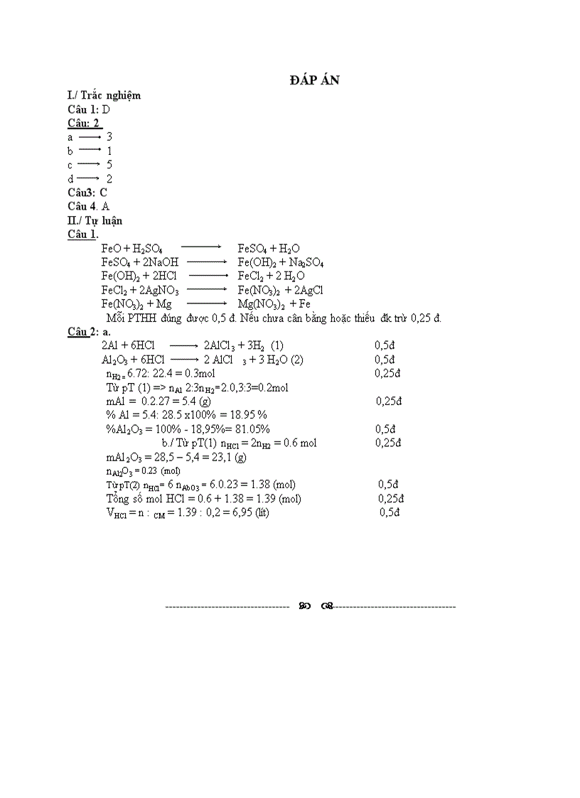 image for page Đề và đáp án kiểm tra HKI Hóa 9