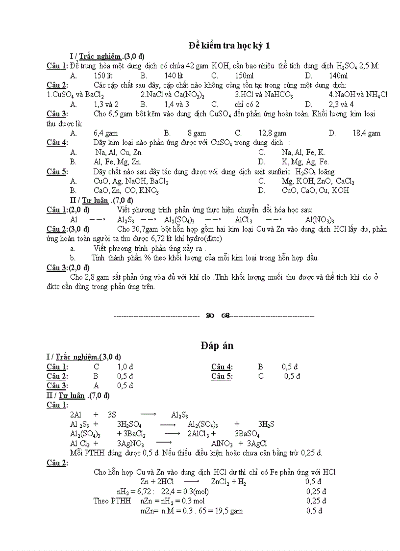 image for page Đề và đáp án kiểm tra HKI Hóa 9