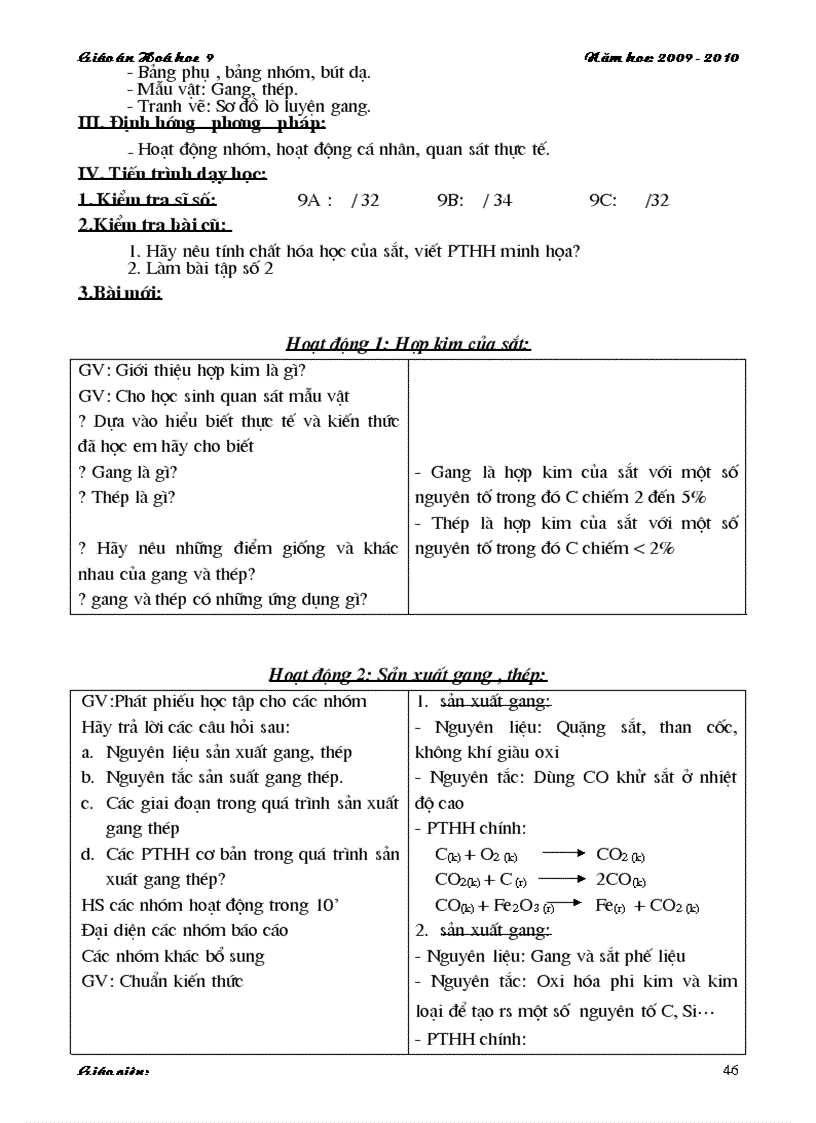 image for page Giao an Hoa hoc 9 Hai cot