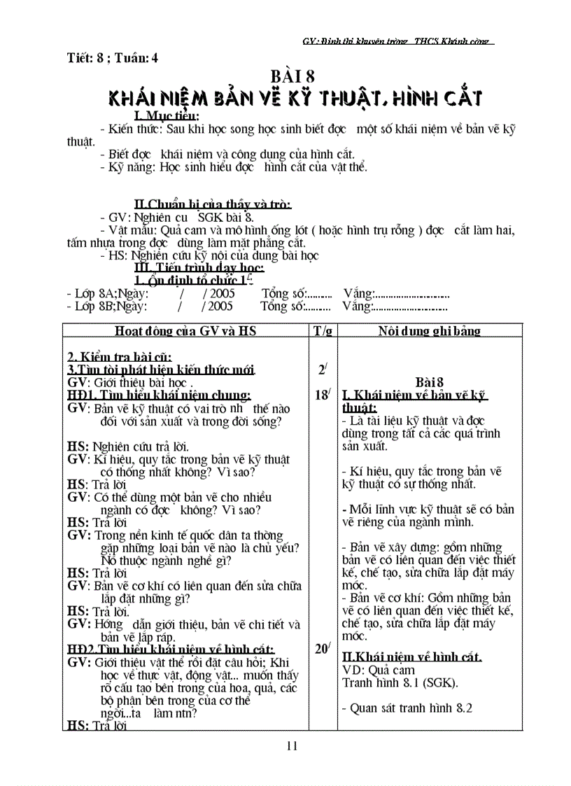 image for page Giáo án CN 8 Học kì I