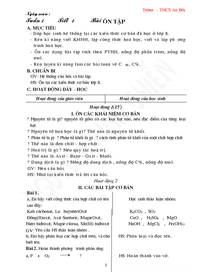 image for page Giáo án Hóa 9 cả năm 2009 2010