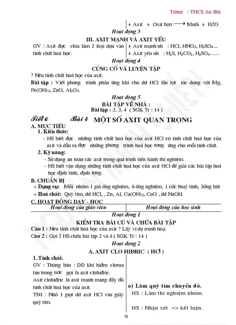 image for page Giáo án Hóa 9 cả năm 2009 2010