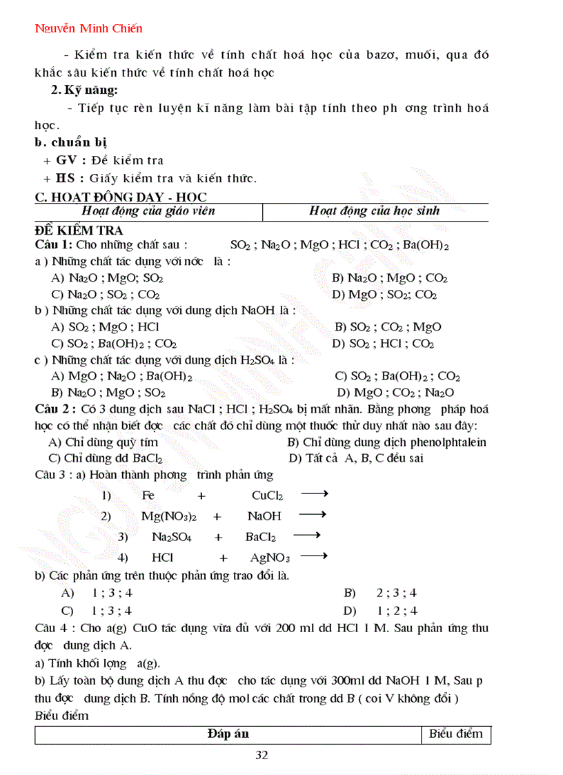 image for page Giáo án Hóa 9 cả năm 2009 2010