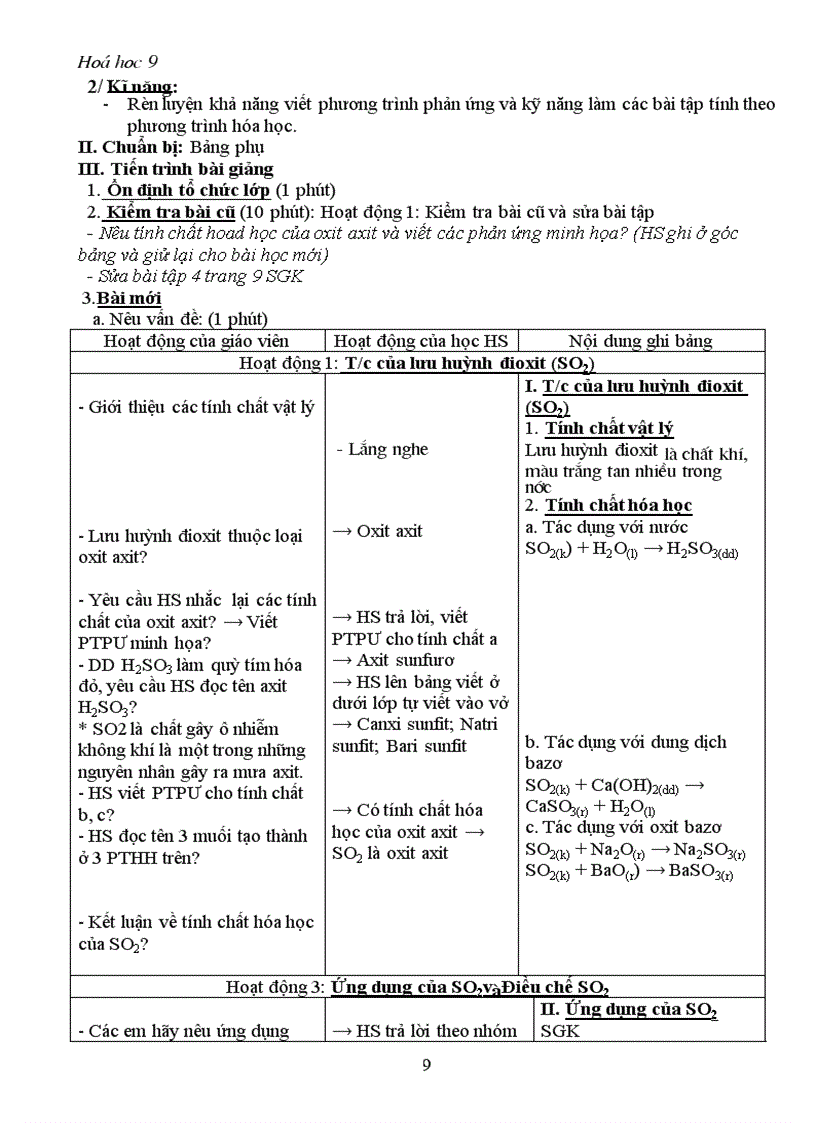 image for page Giáo án Hóa 9 cả năm 3 cột