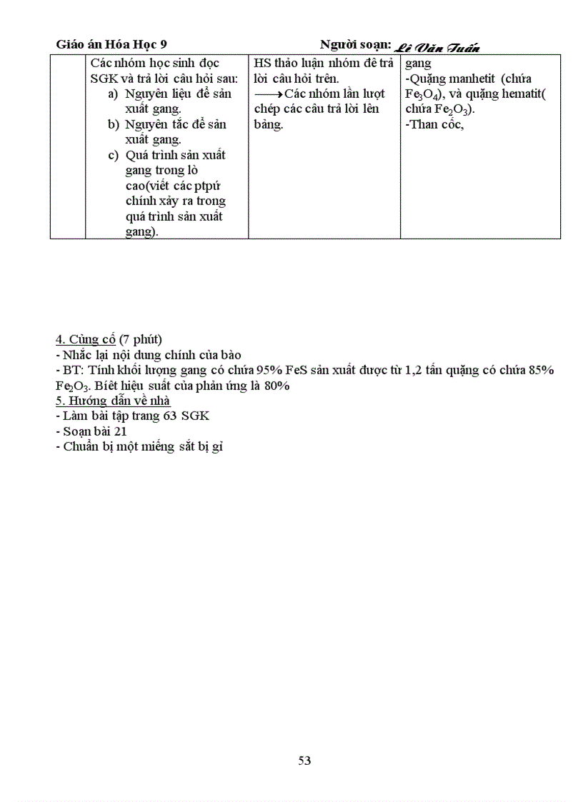 image for page Giáo án Hóa 9 cả năm 3 cột