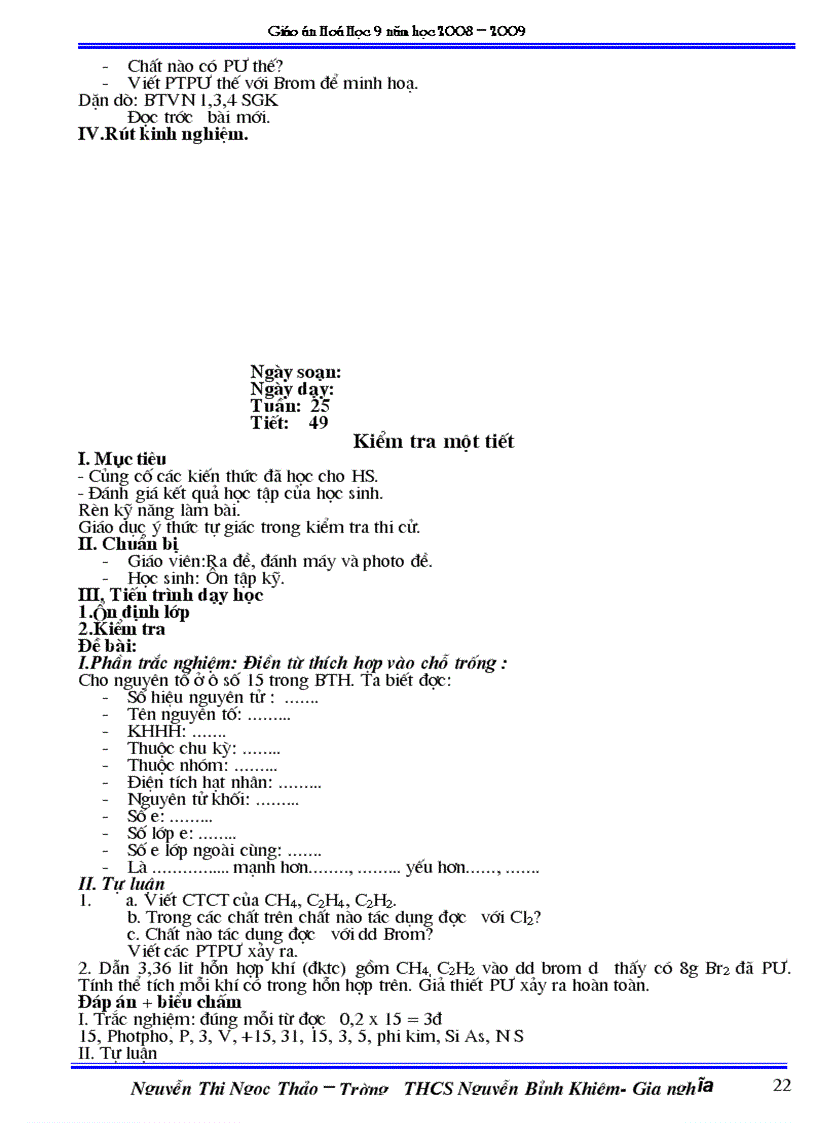 image for page Giáo án hóa 9 học kỳ 2