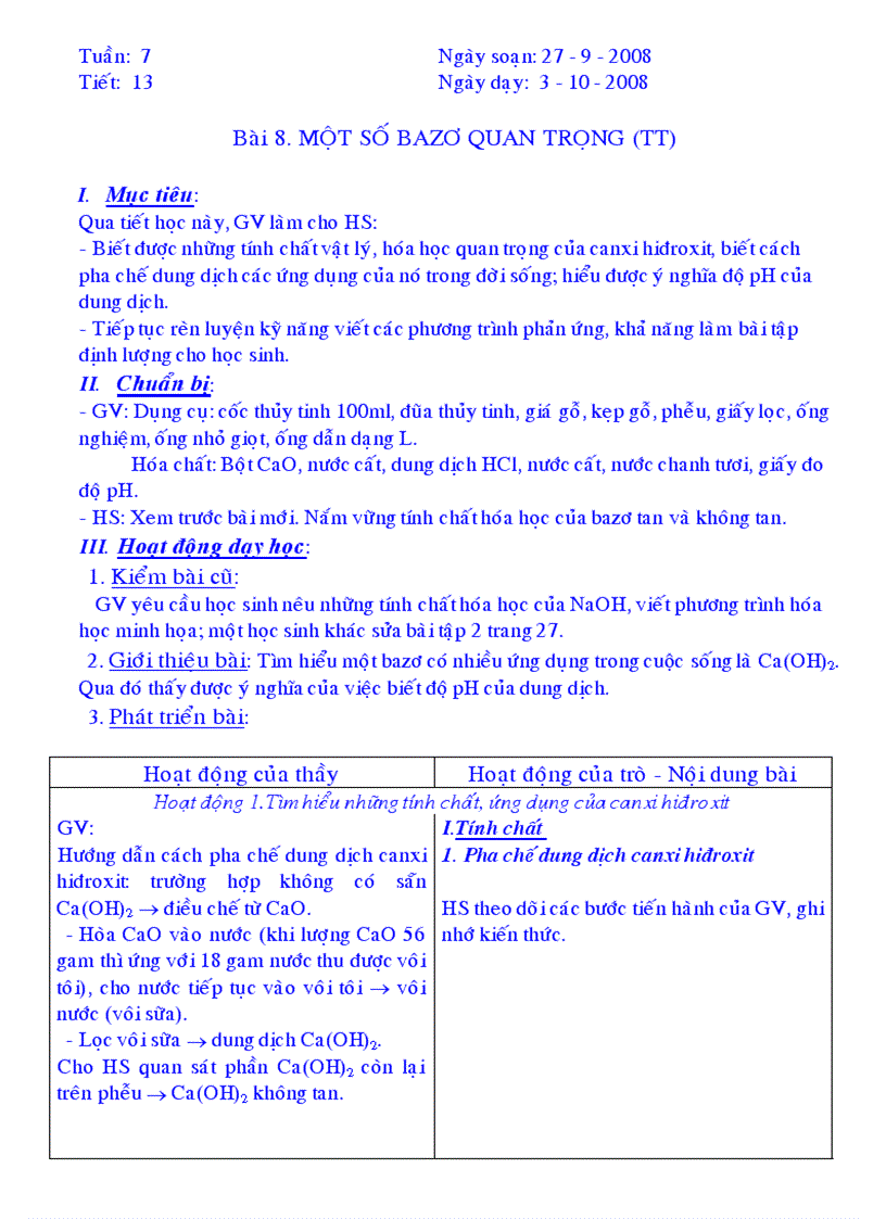 image for page Giáo án Hóa 9 tiet 13