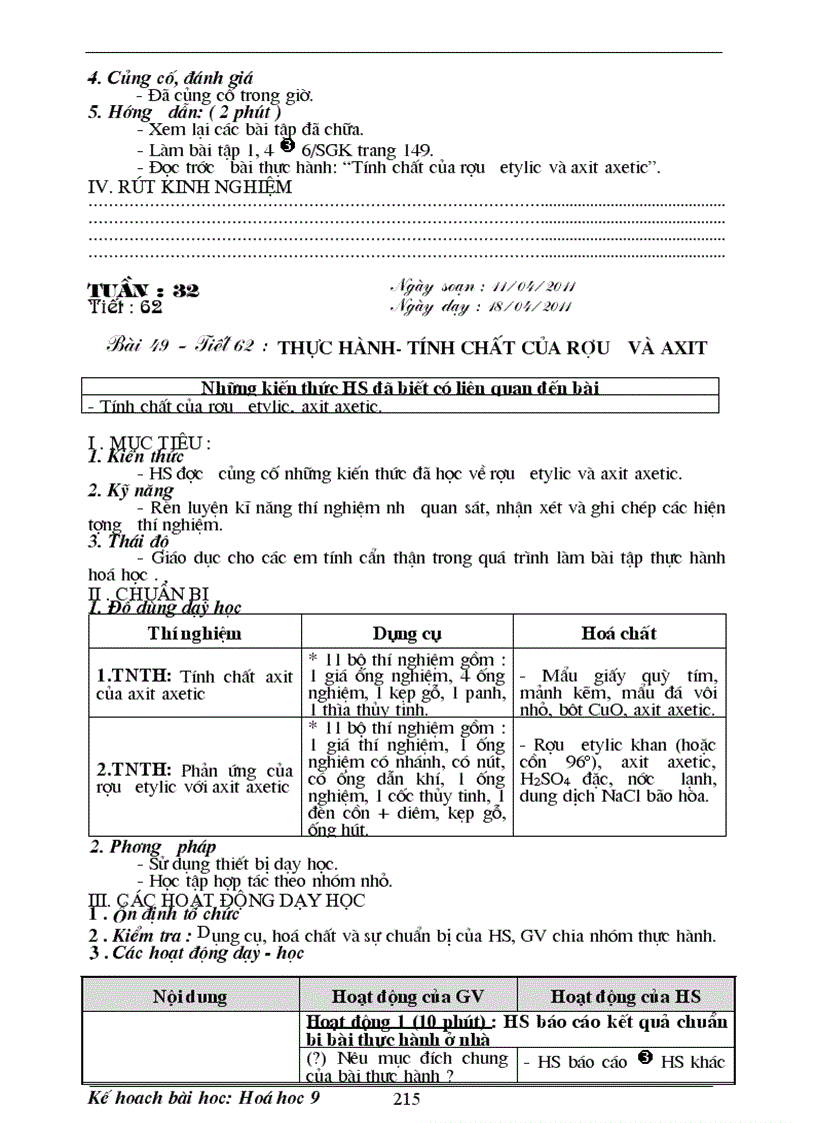 image for page Giáo án Hóa 9 tuần 25 32 3 cột