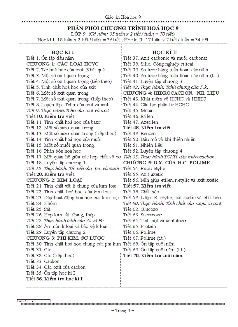 image for page GIÁO ÁN HÓA HỌC 9 Chi tiết 5 CỘT
