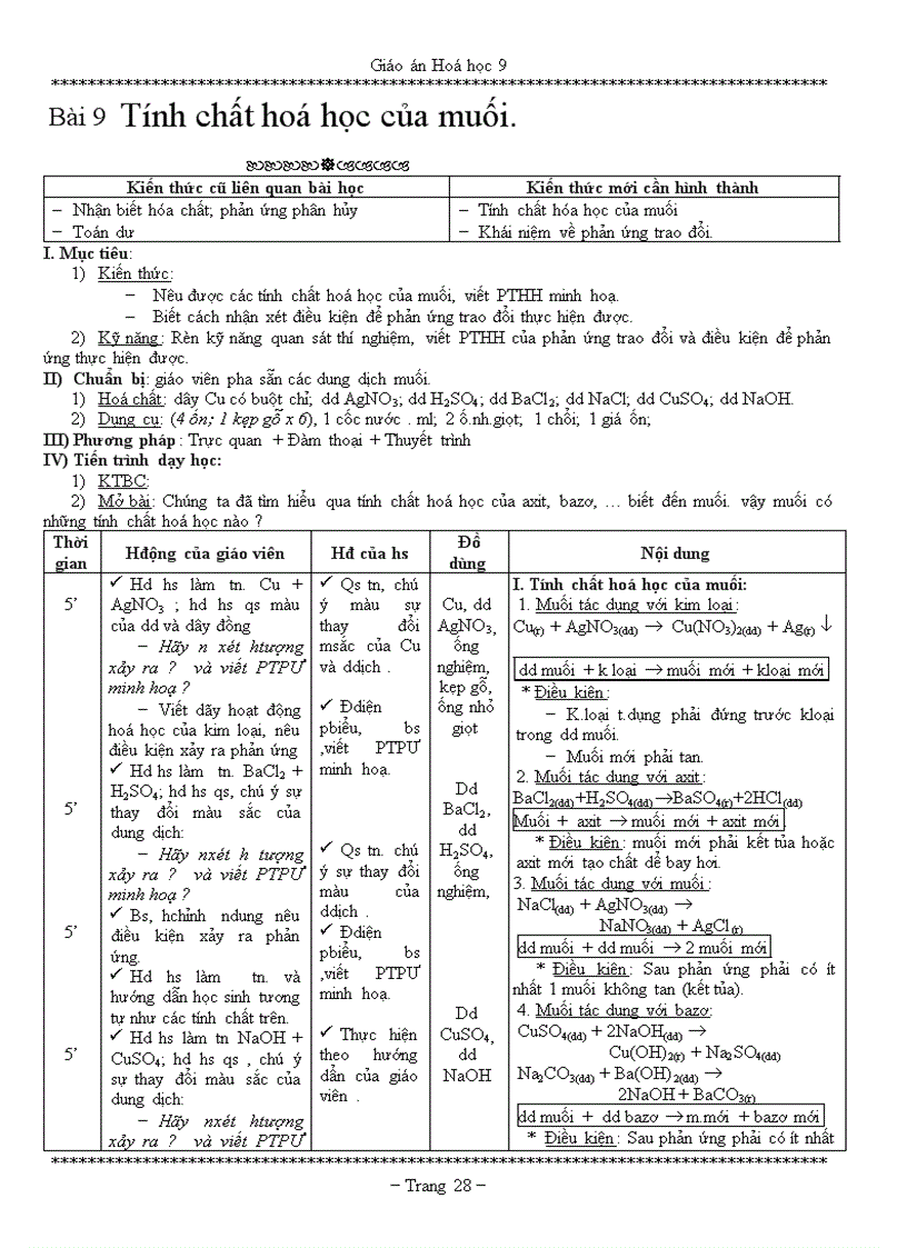 image for page GIÁO ÁN HÓA HỌC 9 Chi tiết 5 CỘT