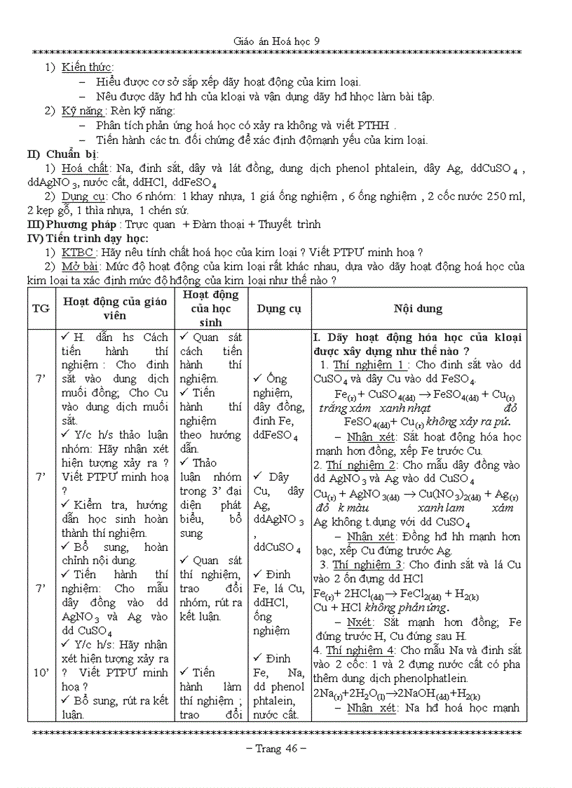 image for page GIÁO ÁN HÓA HỌC 9 Chi tiết 5 CỘT
