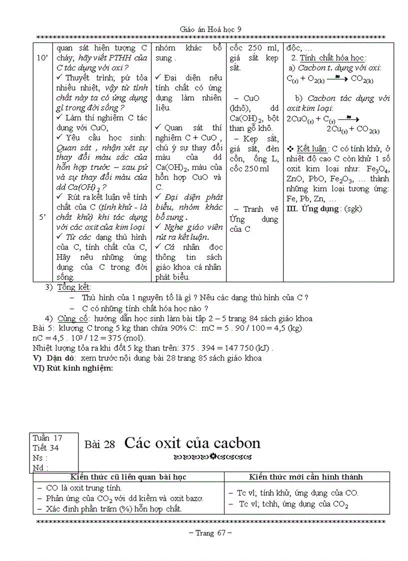 image for page GIÁO ÁN HÓA HỌC 9 Chi tiết 5 CỘT