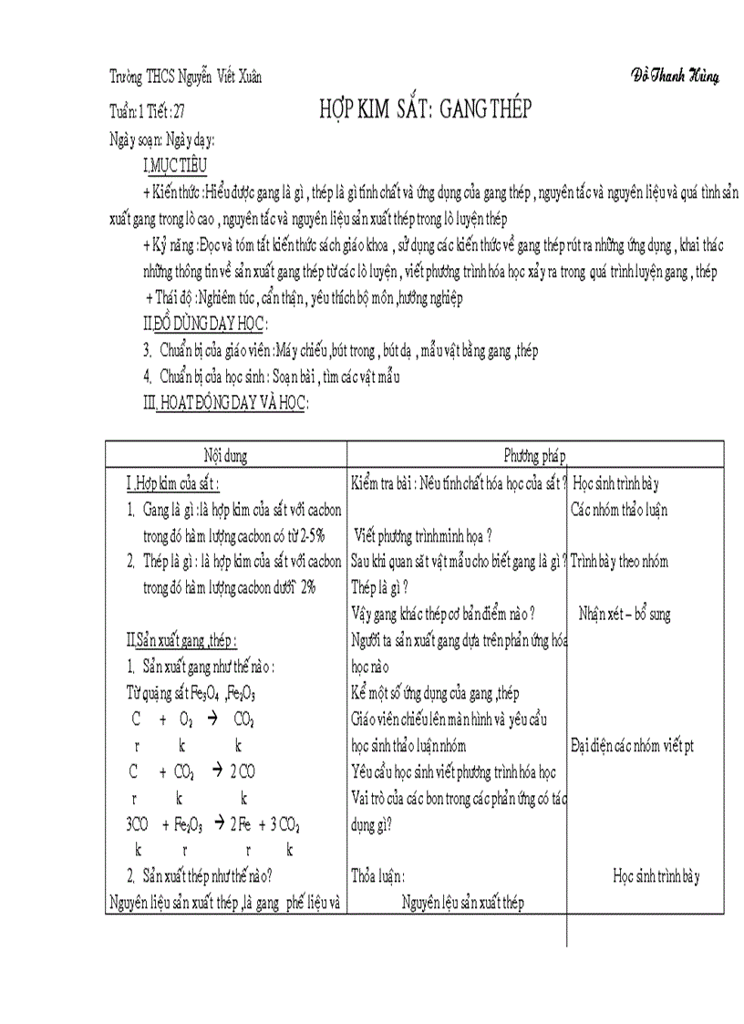 Giáo án hóa học 9 hoàn chỉnh phàn 2