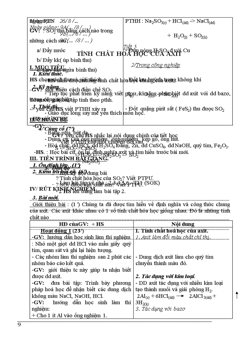 image for page Giáo án Hóa học 9 Học kỳ 1