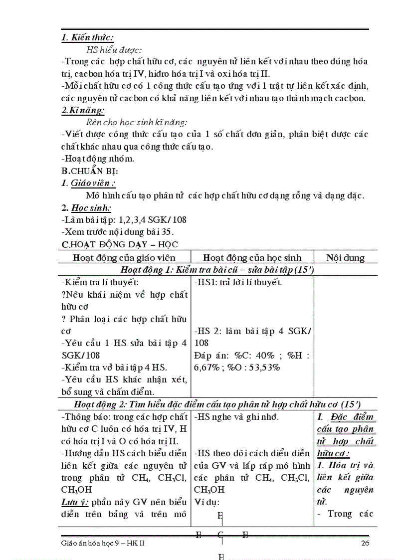image for page Giáo án hóa học 9 học kỳ ii không cần sửa cực hay