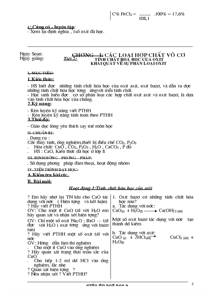 Giáo án hóa học 9 cả năm 1