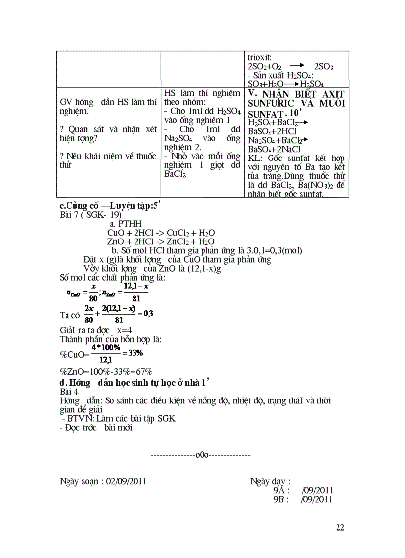 Hóa 9 chuẩn KTKN 3 cột 2011 tiết 7 8