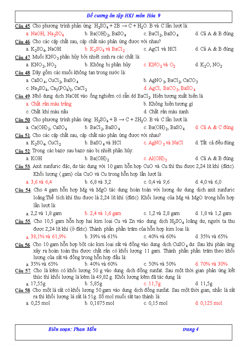 image for page Hóa học 9 Đề cương ôn tập HKI