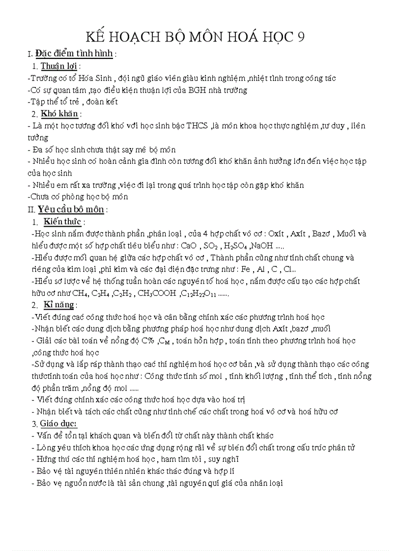 image for page Kế hoạch bộ môn hóa học 9