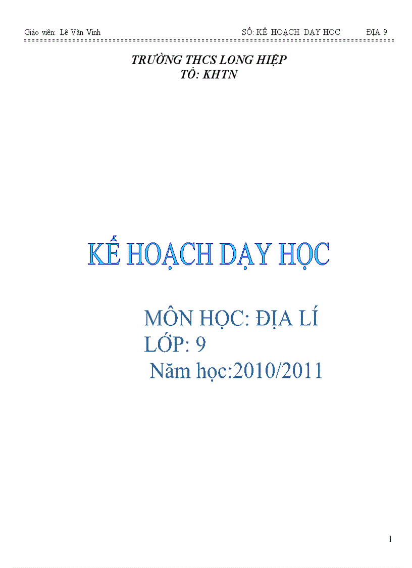 image for page Kê hoạch dạy học Địa 9 theo chuẩn KTKN