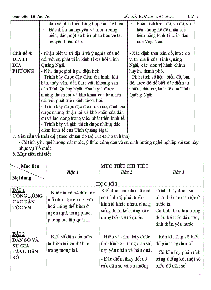 image for page Kê hoạch dạy học Địa 9 theo chuẩn KTKN