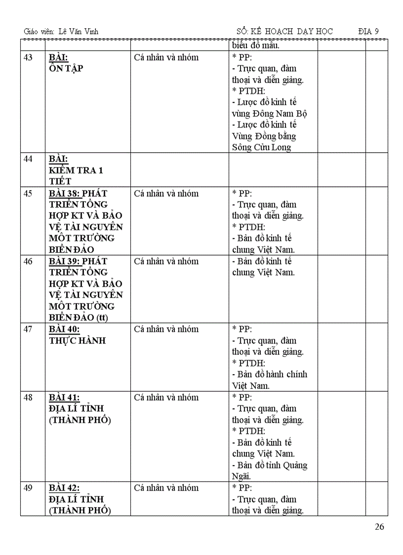 image for page Kê hoạch dạy học Địa 9 theo chuẩn KTKN