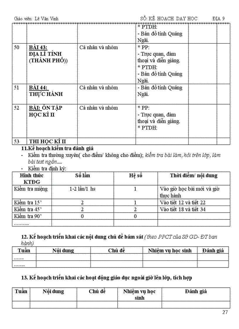 image for page Kê hoạch dạy học Địa 9 theo chuẩn KTKN