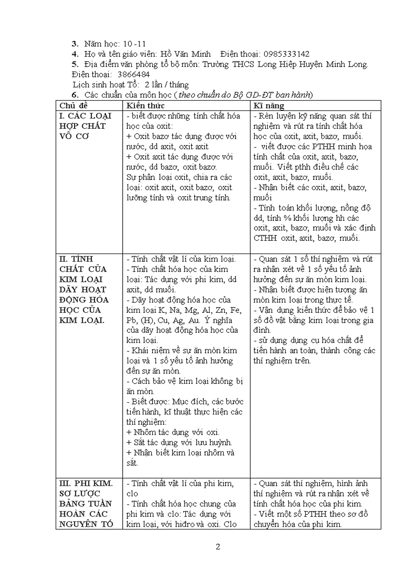 image for page Kế hoạch dạy học hóa 9 hay theo chuẩn KTKN