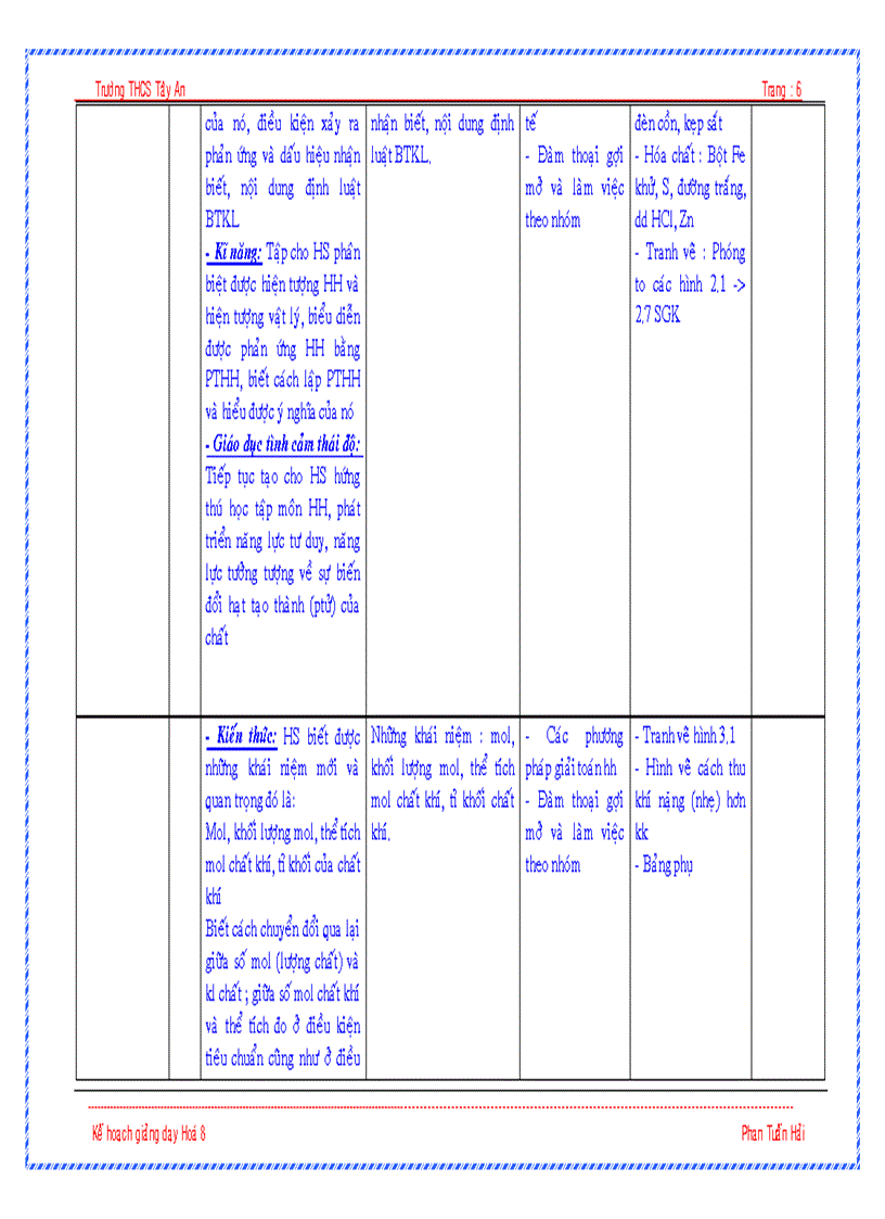 image for page Kế hoạch giảng dạy môn hoá 8