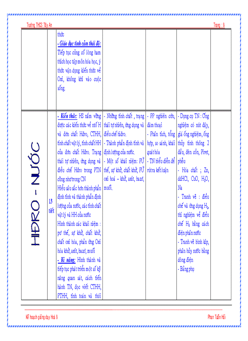 image for page Kế hoạch giảng dạy môn hoá 8