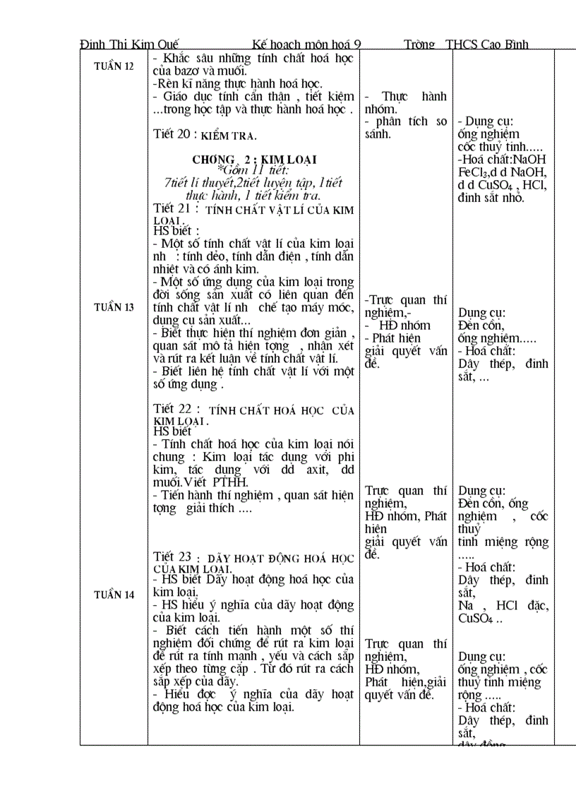 image for page Kế hoạch môn hóa 9 dùng được