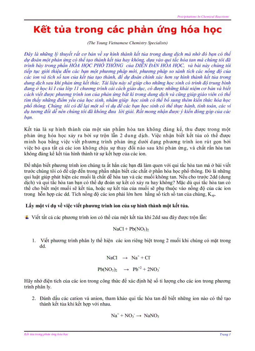 image for page Kết tủa trong các phản ứng hóa học