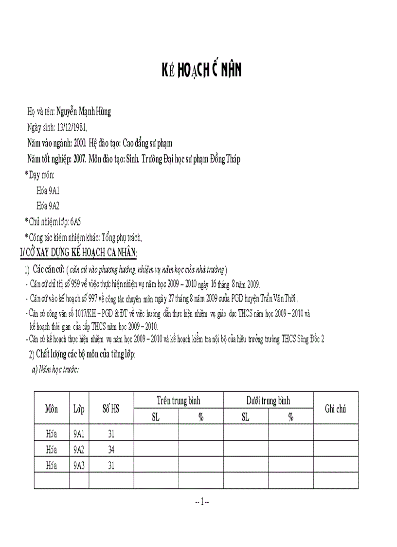 KHBM Hoá 9 THCS Sông Đốc 2