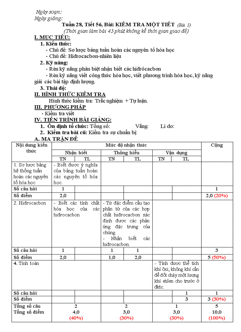 image for page Kiểm tra 45 HÓA 9 Bài3 MaTrận