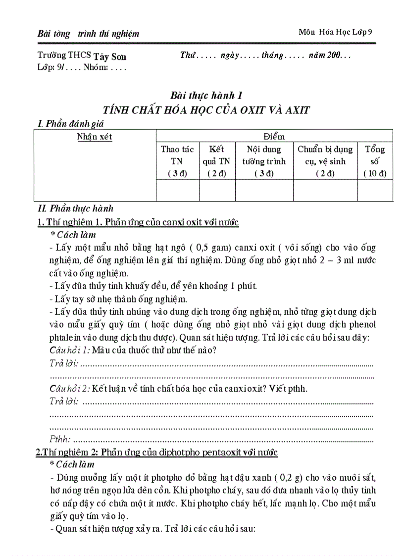 image for page Mẫu các bài tuong trình TN Hóa 9