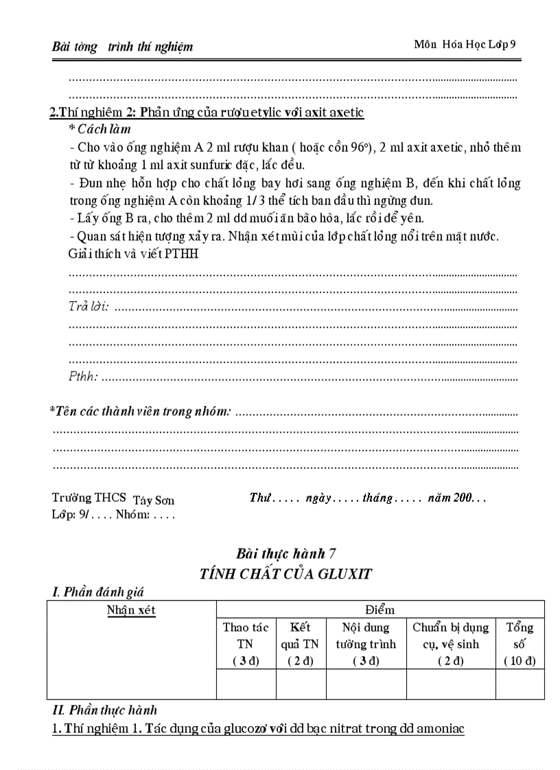 image for page Mẫu các bài tuong trình TN Hóa 9