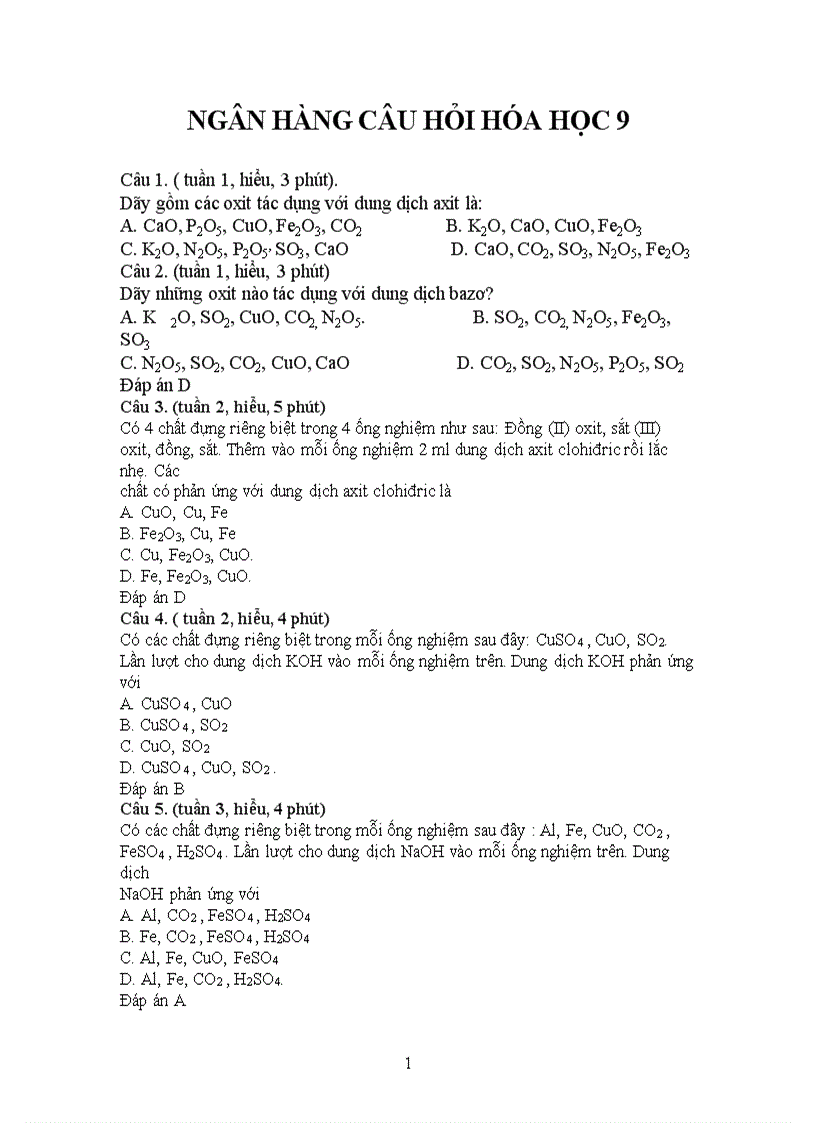 image for page Ngân hàng câu hỏi Hóa 9 1