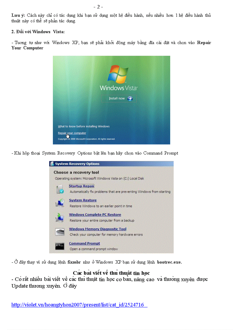 Sửa lỗi cho Windows XP và Vista