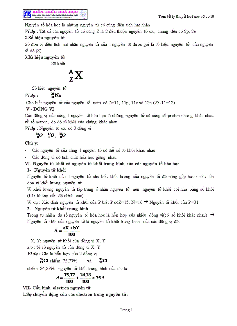image for page Tóm tắt lý thuyết Hóa học lớp 10