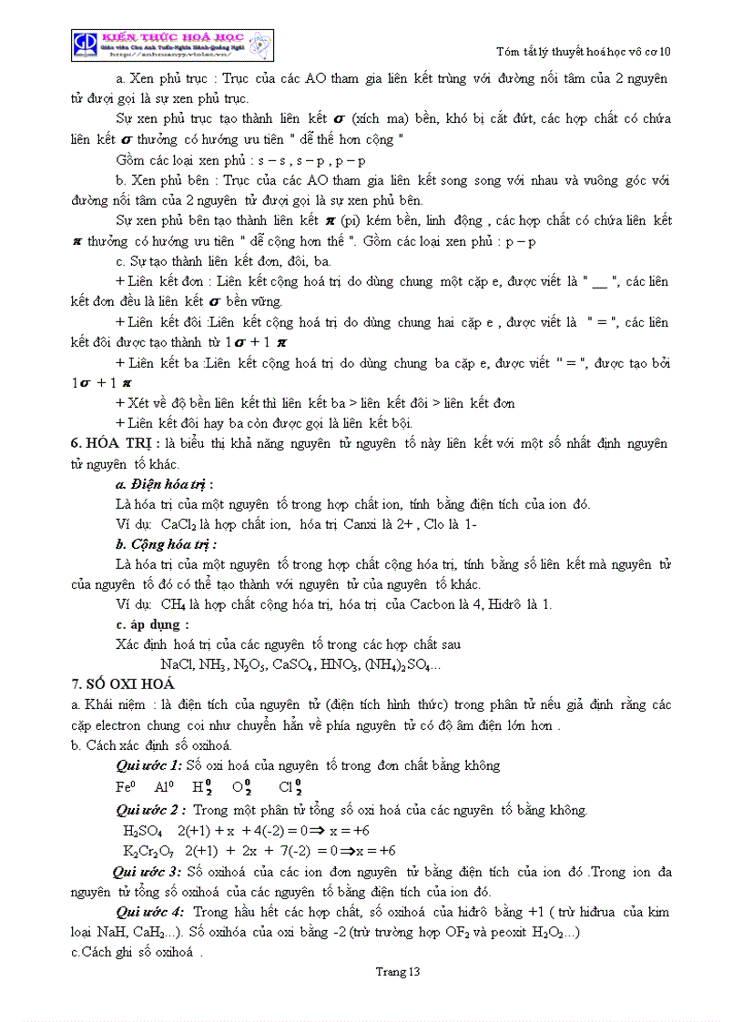 image for page Tóm tắt lý thuyết Hóa học lớp 10