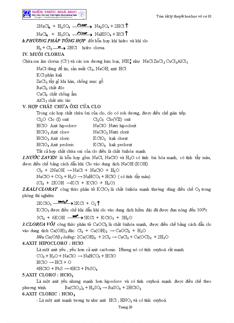 image for page Tóm tắt lý thuyết Hóa học lớp 10