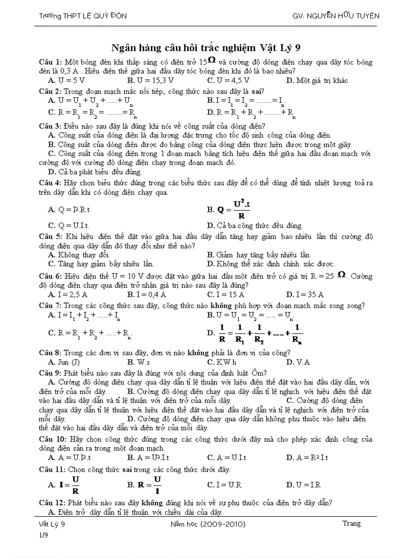image for page Trac nghiem ly 9