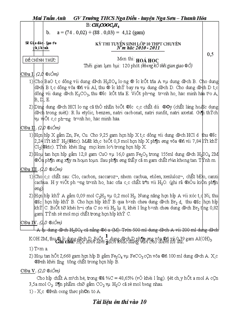 image for page TT Đề thi vào 10 chuyên Hóa